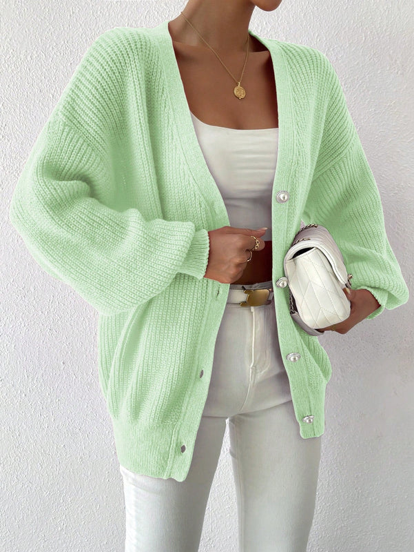 Essnce 1 pieza cardigan de punto casual a todo combinar con botones delanteros de un solo color, apto para otono e invierno