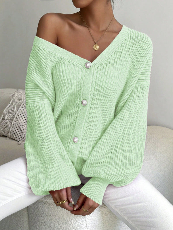 Essnce 1 pieza cardigan de punto casual a todo combinar con botones delanteros de un solo color, apto para otono e invierno