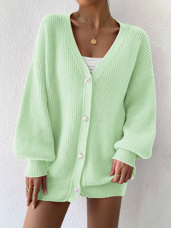 Essnce 1 pieza cardigan de punto casual a todo combinar con botones delanteros de un solo color, apto para otono e invierno
