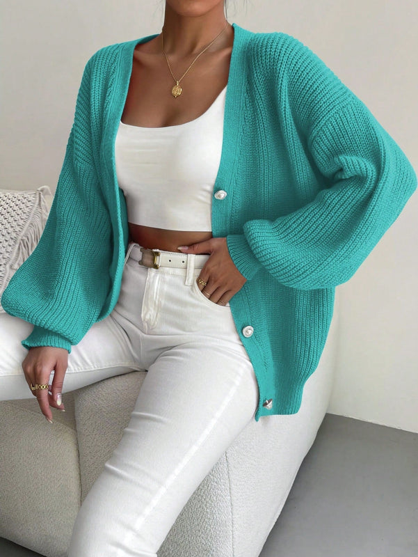 Essnce 1 pieza cardigan de punto casual a todo combinar con botones delanteros de un solo color, apto para otono e invierno