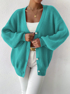 Essnce 1 pieza cardigan de punto casual a todo combinar con botones delanteros de un solo color, apto para otono e invierno