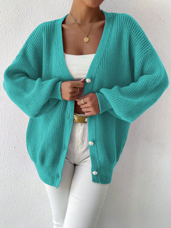 Essnce 1 pieza cardigan de punto casual a todo combinar con botones delanteros de un solo color, apto para otono e invierno