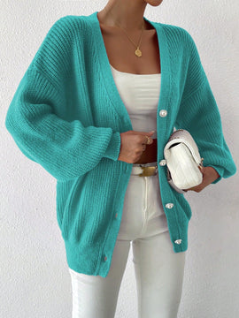 Essnce 1 pieza cardigan de punto casual a todo combinar con botones delanteros de un solo color, apto para otono e invierno