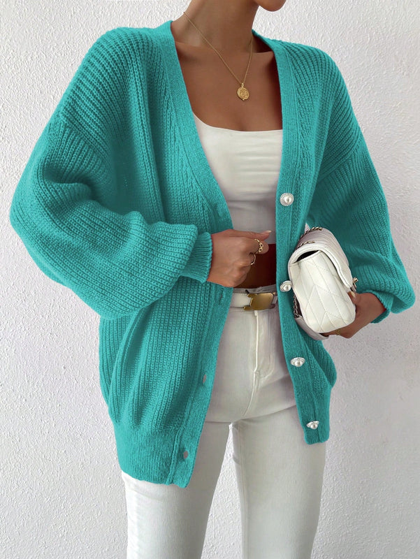 Essnce 1 pieza cardigan de punto casual a todo combinar con botones delanteros de un solo color, apto para otono e invierno