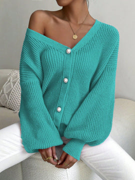 Essnce 1 pieza cardigan de punto casual a todo combinar con botones delanteros de un solo color, apto para otono e invierno