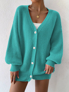 Essnce 1 pieza cardigan de punto casual a todo combinar con botones delanteros de un solo color, apto para otono e invierno