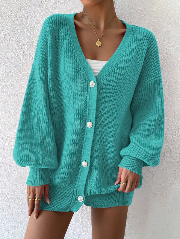 Essnce 1 pieza cardigan de punto casual a todo combinar con botones delanteros de un solo color, apto para otono e invierno