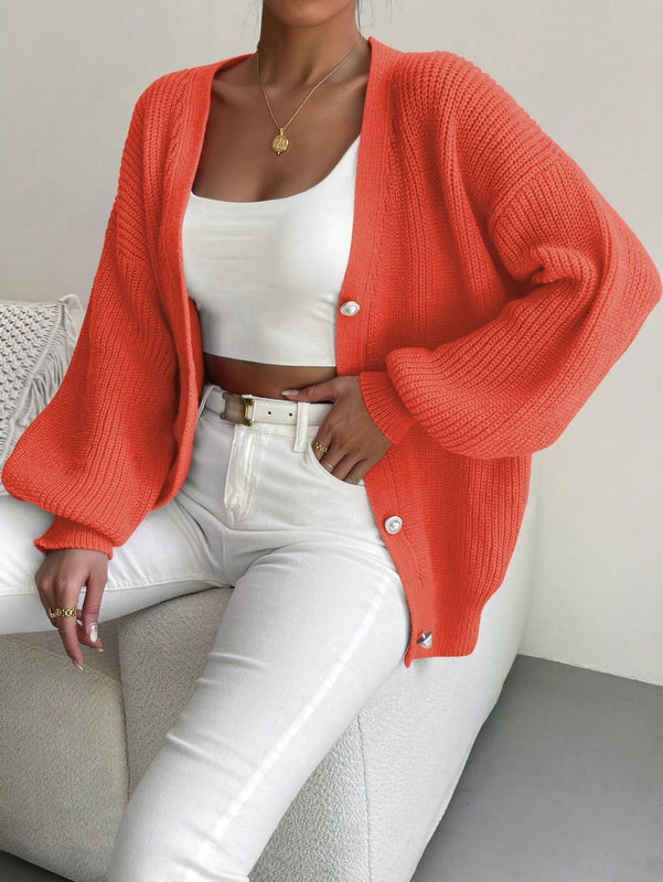 Essnce 1 pieza cardigan de punto casual a todo combinar con botones delanteros de un solo color, apto para otono e invierno