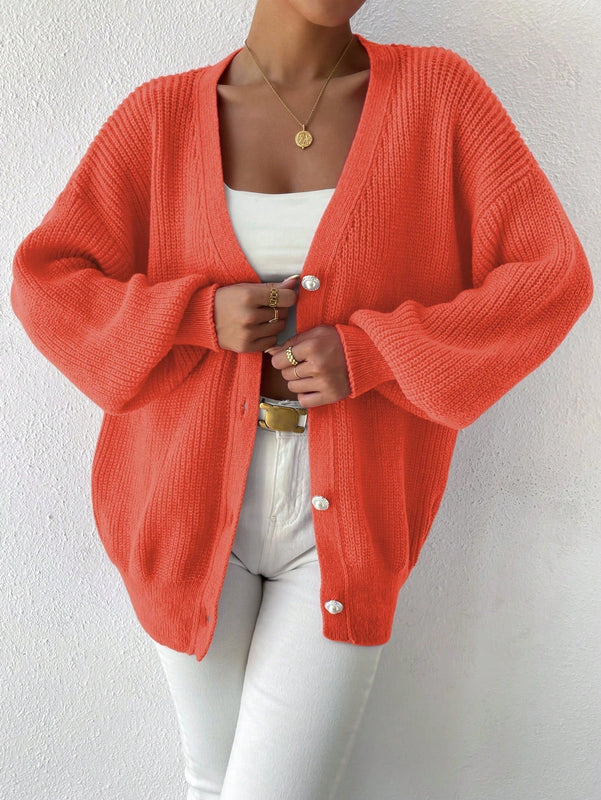 Essnce 1 pieza cardigan de punto casual a todo combinar con botones delanteros de un solo color, apto para otono e invierno