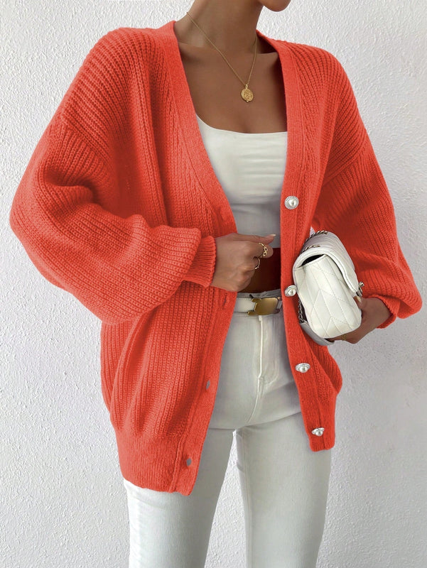 Essnce 1 pieza cardigan de punto casual a todo combinar con botones delanteros de un solo color, apto para otono e invierno