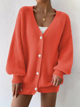 Essnce 1 pieza cardigan de punto casual a todo combinar con botones delanteros de un solo color, apto para otono e invierno
