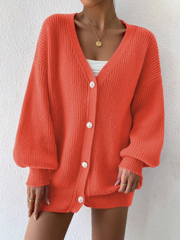 Essnce 1 pieza cardigan de punto casual a todo combinar con botones delanteros de un solo color, apto para otono e invierno