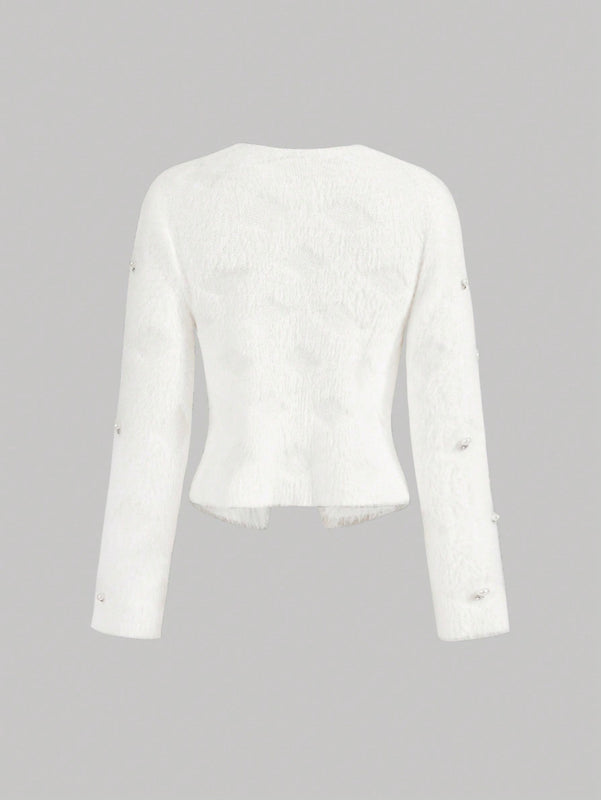 Aveloria rosie elegante y chic cardigan suelto con adorno de strass esponjoso