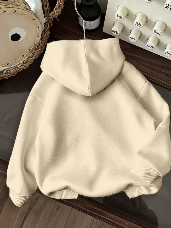 Ezwear sudadera holgada con capucha de felpa gruesa con estampado minimalista casual de leopardo y estrella en blanco para mujeres