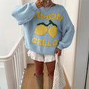 Chaqueta corta de mujer tipo cardigan de manga larga con botones, casual, con diseno de jacquard con limones, para otono e invierno