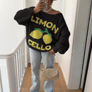 Chaqueta corta de cardigan casual de manga larga con botones y estampado de limon oversize para mujer en otono e invierno