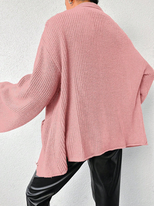 Cardigan de manga larga con botones y cuello para mujer, de estilo minimalista