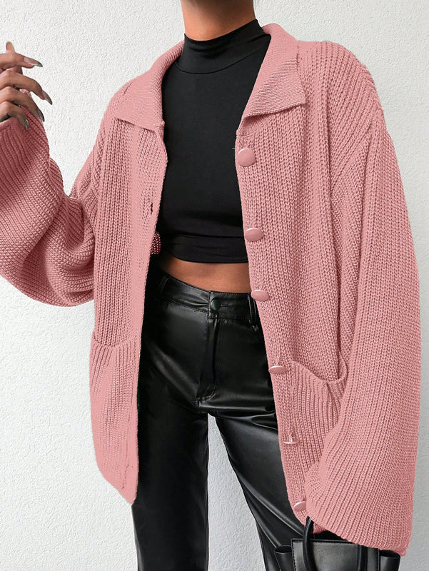 Cardigan de manga larga con botones y cuello para mujer, de estilo minimalista