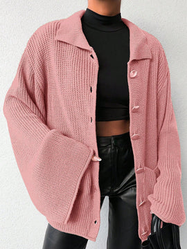 Cardigan de manga larga con botones y cuello para mujer, de estilo minimalista