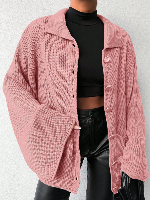 Cardigan de manga larga con botones y cuello para mujer, de estilo minimalista