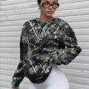 Ezwear sudadera holgada de cuello redondo de manga larga con patron de hojas de arce y ramas para mujer, adecuada para otono/invierno