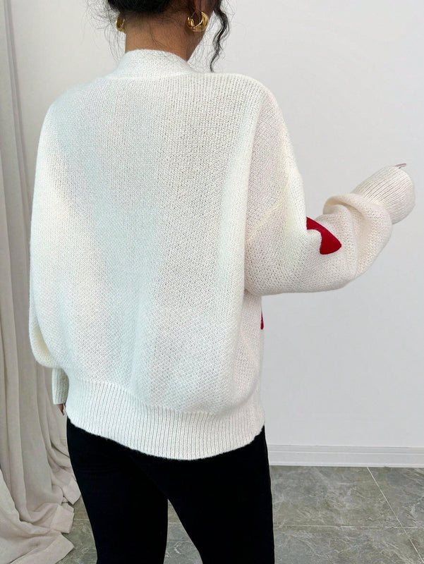 Essnce blusa minimalista de manga larga con botones delanteros y grafico de corazon, casual para uso diario