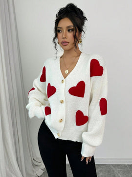 Essnce blusa minimalista de manga larga con botones delanteros y grafico de corazon, casual para uso diario