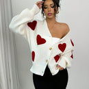 Essnce blusa minimalista de manga larga con botones delanteros y grafico de corazon, casual para uso diario