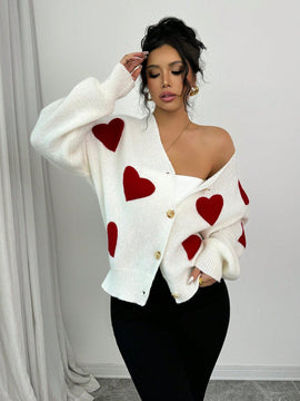 Essnce blusa minimalista de manga larga con botones delanteros y grafico de corazon, casual para uso diario