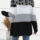 Lune cardigan informal de uso diario con parche de estampado de leopardo y botones adelante, apto para otono/invierno