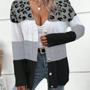 Lune cardigan casual de mujer con estampado de leopardo, parches y manga larga con un solo abotonamiento, para otono/invierno