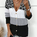 Lune cardigan informal de uso diario con parche de estampado de leopardo y botones adelante, apto para otono/invierno