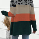 Lune cardigan informal de uso diario con parche de estampado de leopardo y botones adelante, apto para otono/invierno
