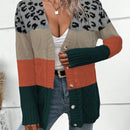 Lune cardigan informal de uso diario con parche de estampado de leopardo y botones adelante, apto para otono/invierno