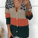 Lune cardigan casual de mujer con estampado de leopardo, parches y manga larga con un solo abotonamiento, para otono/invierno