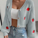 Moosta cardigan holgado de mujer con mangas farol, hombros caidos y bordado de fresa de estilo casual