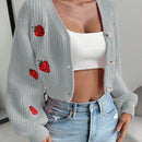 Moosta cardigan holgado de mujer con mangas farol, hombros caidos y bordado de fresa de estilo casual