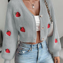 Moosta cardigan holgado de mujer con mangas farol, hombros caidos y bordado de fresa de estilo casual