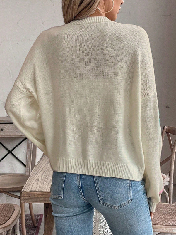 Frenchy cardigan de punto con diseno de mono colorido, elegante y de moda
