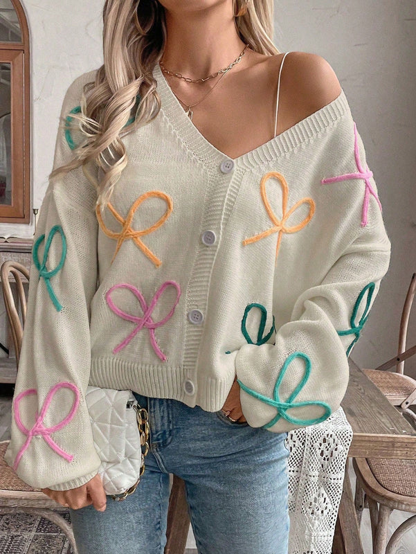 Frenchy cardigan de punto con diseno de mono colorido, elegante y de moda