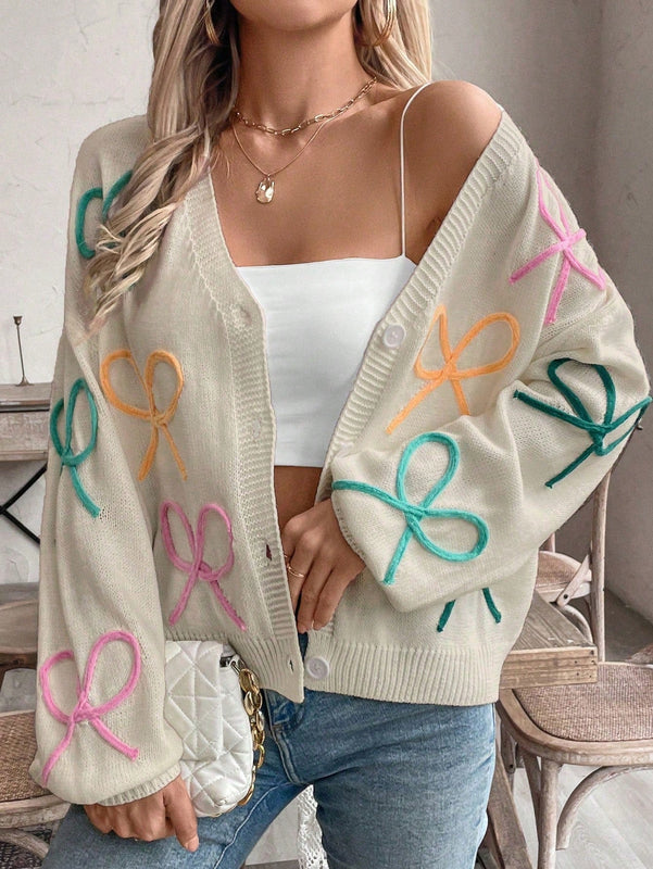 Frenchy cardigan de punto con diseno de mono colorido, elegante y de moda