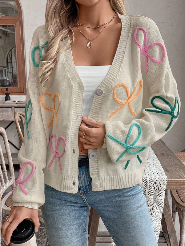 Frenchy cardigan de punto con diseno de mono colorido, elegante y de moda