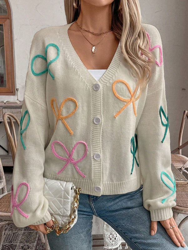 Frenchy cardigan de punto con diseno de mono colorido, elegante y de moda