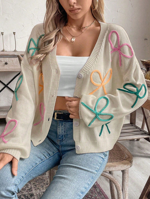 Frenchy cardigan de punto con diseno de mono colorido, elegante y de moda