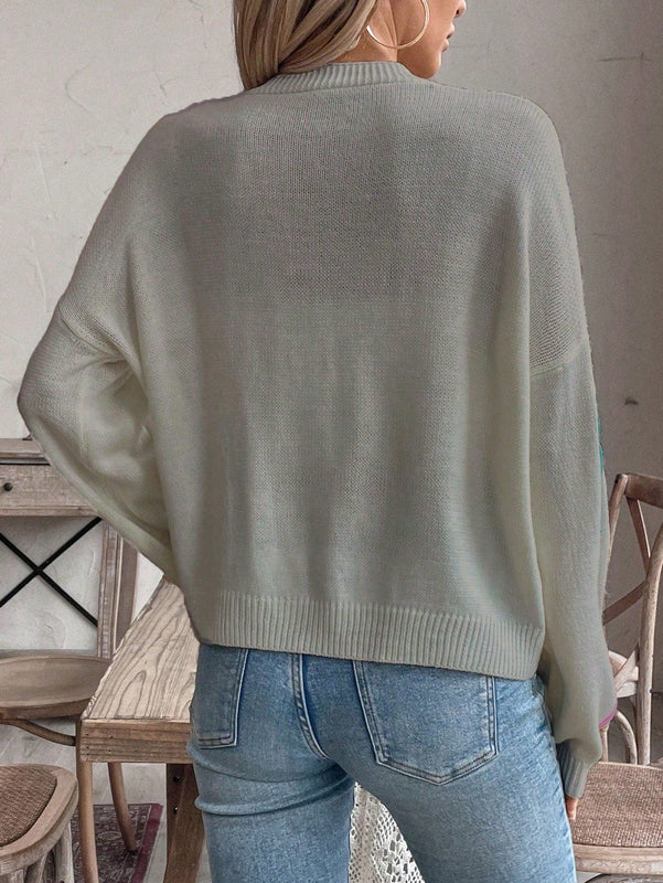 Frenchy cardigan de punto con diseno de mono colorido, elegante y de moda