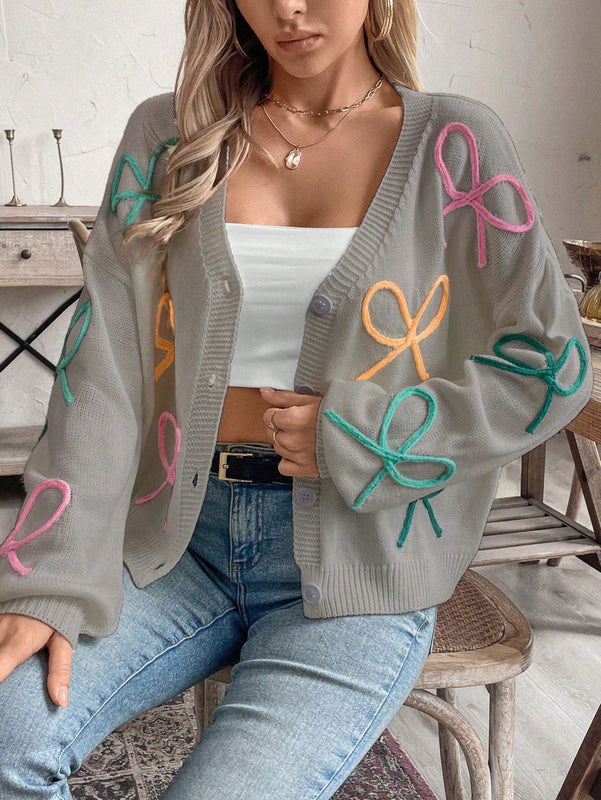 Frenchy cardigan de punto con diseno de mono colorido, elegante y de moda
