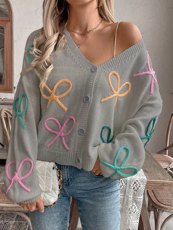 Frenchy cardigan de punto con diseno de mono colorido, elegante y de moda