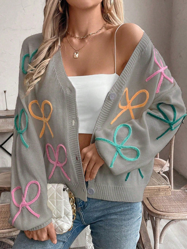 Frenchy cardigan de punto con diseno de mono colorido, elegante y de moda