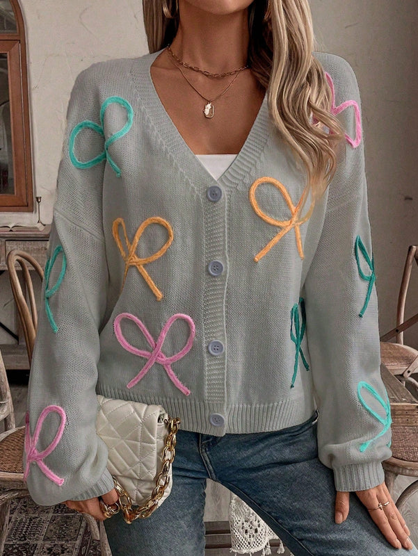 Frenchy cardigan de punto con diseno de mono colorido, elegante y de moda