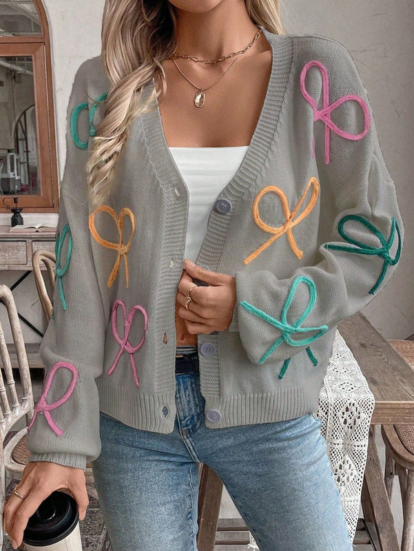 Frenchy cardigan de punto con diseno de mono colorido, elegante y de moda